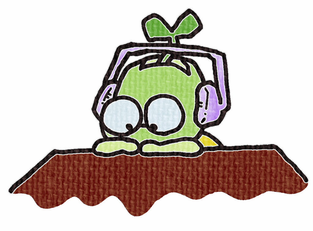 このブログの管理人、そらまめがヘッドフォンで何かを聞いている様子